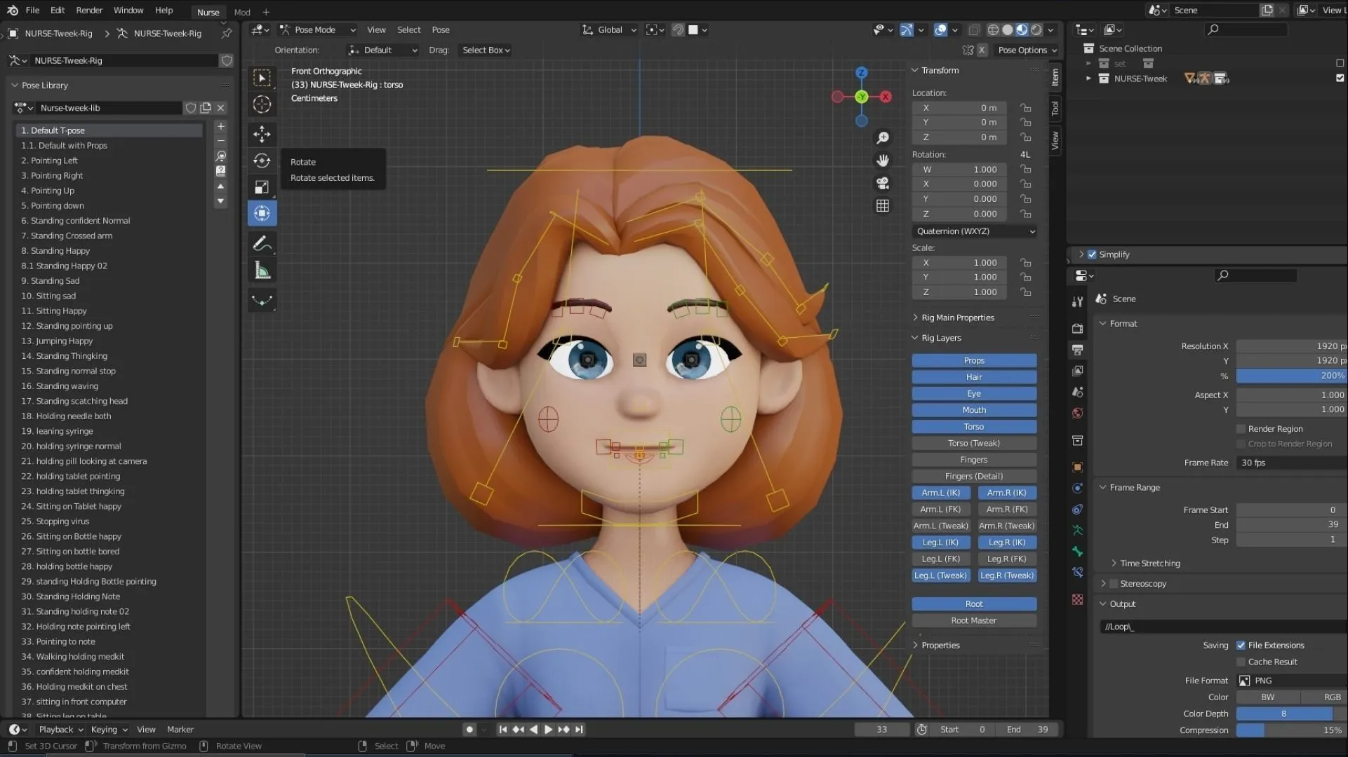 Cartoon Nurse Woman advanced facial rigging system